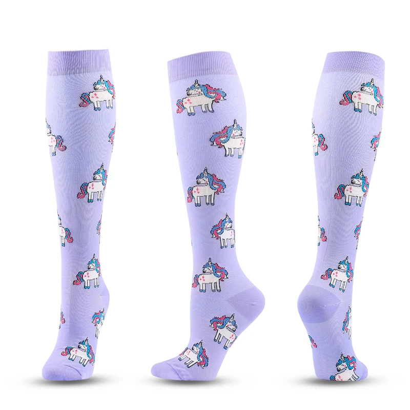 Cute Compression Stockings Women men Pressure Socks Compress Sports Rainbow Unicorn Dog Fox Cats Pattern Nylon Funny