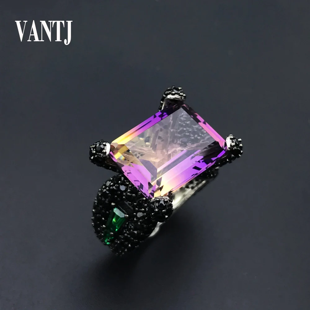 

VANTJ New Design Real Ametrinet Rings Sterling 925 Silver Gemstone Oct12*16mm for Women Party Wedding Gift Wholesale