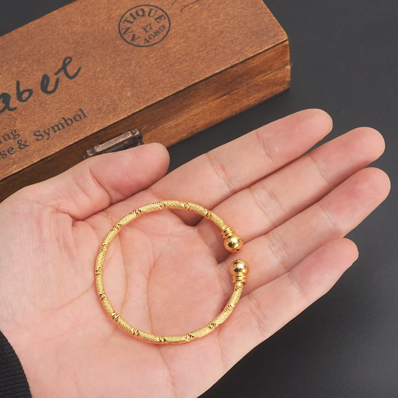 24K Baby Bangles Ethnic Gold Color Dubai Bangles Kids Bracelet Luxury Bracelet Gold anklet Bracelet Child Jewelry Birthday Gift