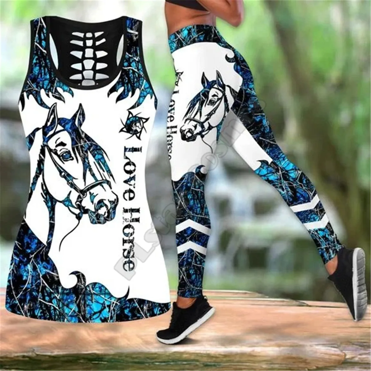 PLstar Cosmos Workout Pants Horse Lady 3D Printed Hollow Out Tank Legging Suit Top sexy Yoga Fitness Soft Legging Women Girl 03