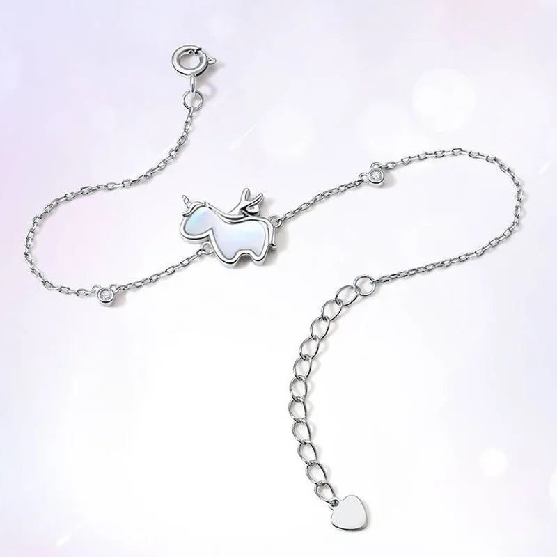 Pulsera de plata de ley 925 con abalorio de unicornio para mujer y niña, brazalete para fiesta, boda, regalo de Navidad, accesorios de joyería 2022