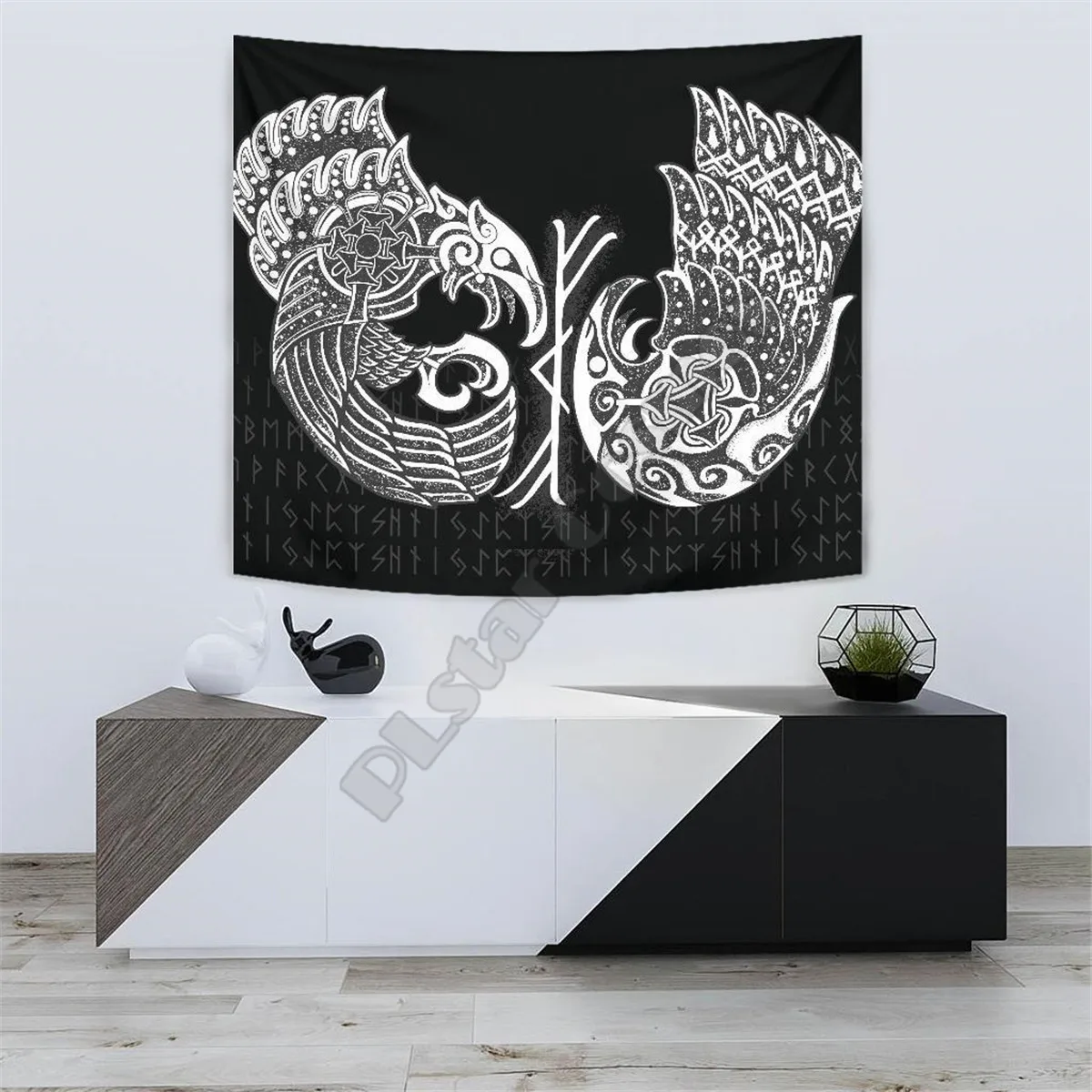 

Viking Style Tapestry Raven Tattoo 3D Printed Wall Tapestry Rectangular Home Decor Wall Hanging Home Decoration