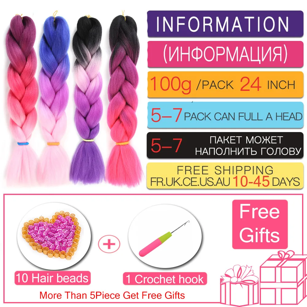 Braiding Hair Synthetic Extensions Hair for Braids Afro 24 Inch  Jumbo Braid Hair Extentions Ombre Color Accessories Alororo