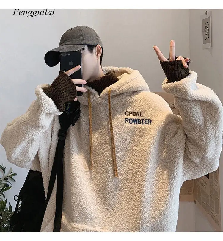 

Thicken Plus Velvet Men Hoodies 2021 Autumn Winter New Men's Hooded Sweatshirts Man Streetwear Casual Pullovers