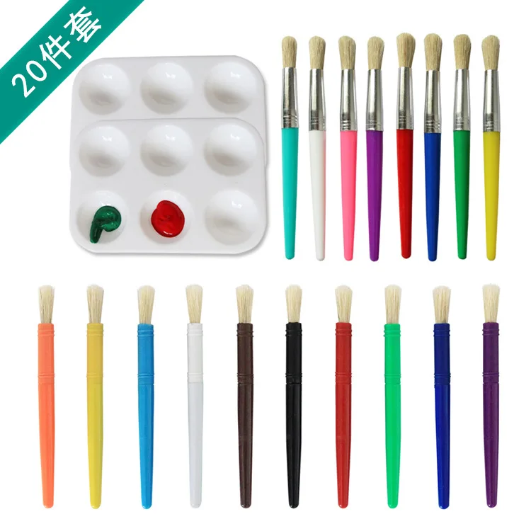 

20pcs(18 Pens+2 Palettes) Colored Wild Boar Bristle Brush Pen Set Art Supplies Painting Pen Oil Paint Brush Student Stationery