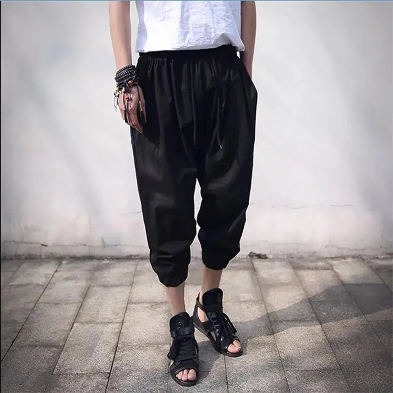 Men's Harlan Pants Summer New Fashion Hip Hop Hanging Crotch Hair Stylist Casual Large Size Seven Minutes Pants