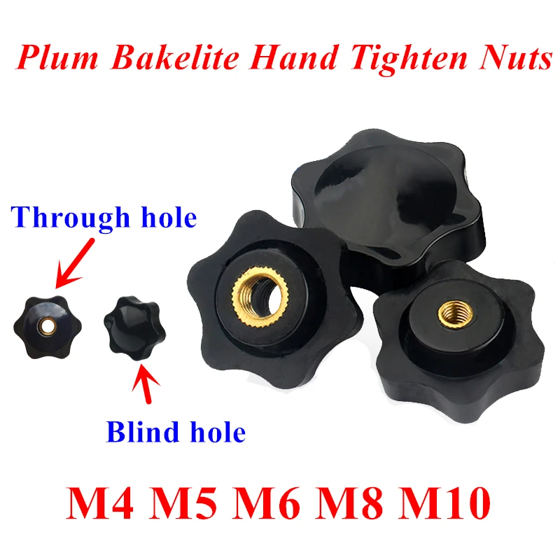 5Pcs M4 M5 M6 M8 M10 M12 knob nut Plum Bakelite Hand Tighten Nuts Screw Black Thumb Nuts Clamping Knob Manual Nuts