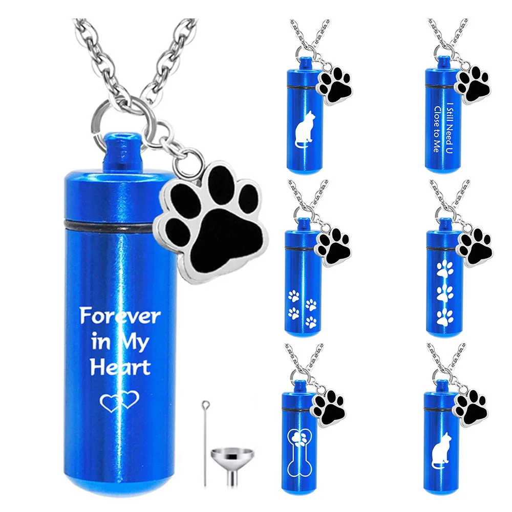 

Paw Print Pets Cremation Jewelry Forever in My Heart Ashes Keepsake Urns Mini Bottle Pendant Necklace Custom Engraved Locket