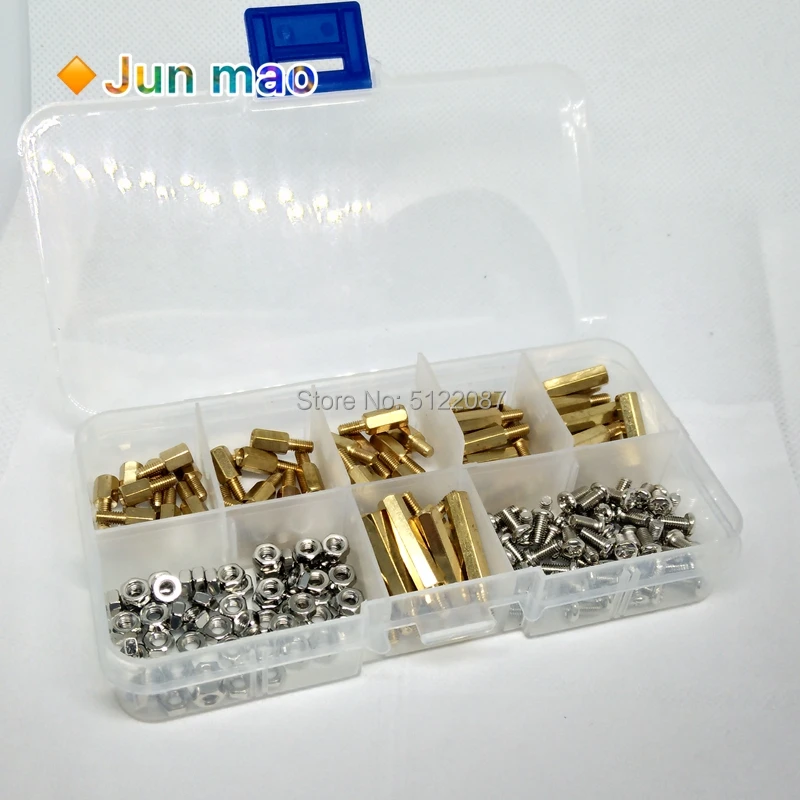 180Pcs/set M3*L+6mm Hex Nut Spacing Screw Brass Threaded Pillar PCB Motherboard Standoff Spacer Kit M3*10+6 12 15 20 6 8+6