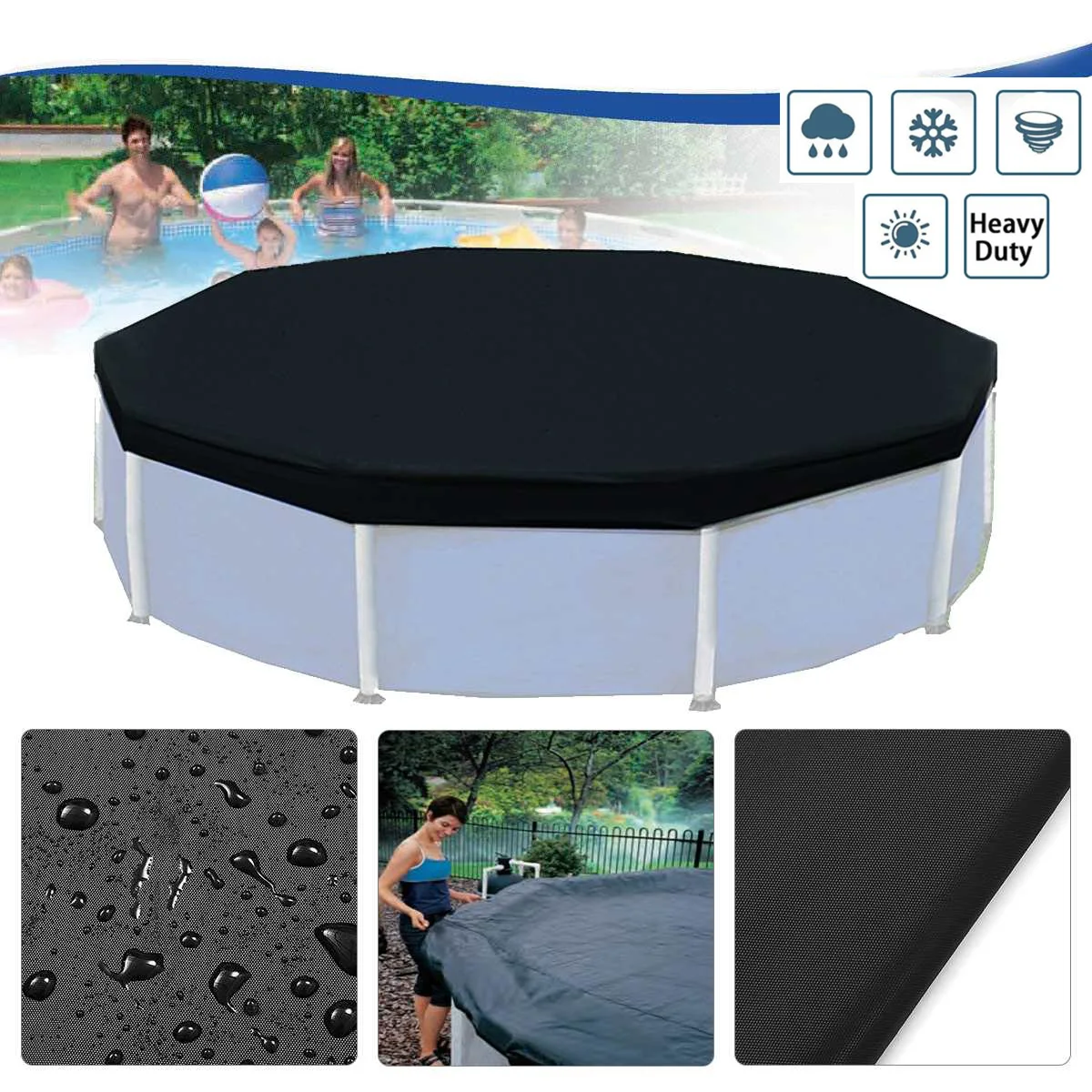 3.6m 12ft Swimming Pool Cover Swimming Pool Polyester Rainproof Dust Cover Black Pool Protective Cover Swimming Pool Accessories