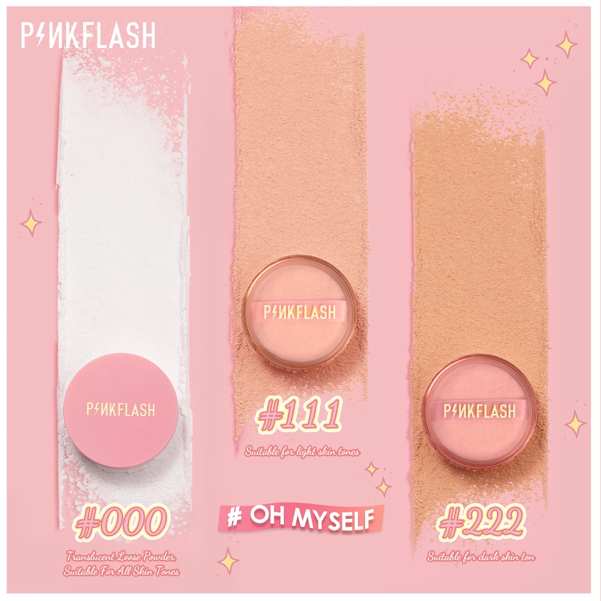 PINKFLASH 3 Colors Matte Loose Powder Waterproof Oil-control Matte Full Coverage Face Makeup Setting Finish Powder Cosmetics