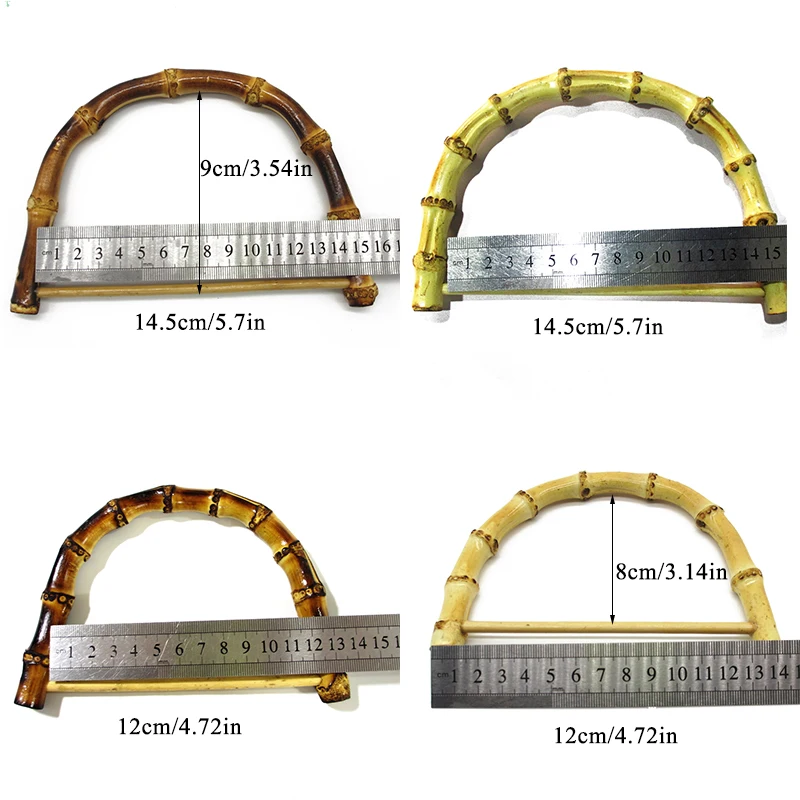 1Pc D 모양 대나무 부대는 수제 핸드백을 취급한다 DIY Tote 지갑 부대 부속품 보충을 만드는 유행 갈색 나무 부대 손잡이