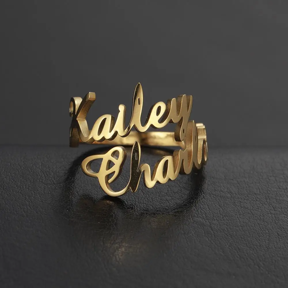 Lateefah nowe niestandardowe pierścienie z dwiema nazwami dla kobiet regulowane z niestandardowym grawerowaniem Monogram Ring personalizuj pierścionki ze stali nierdzewnej