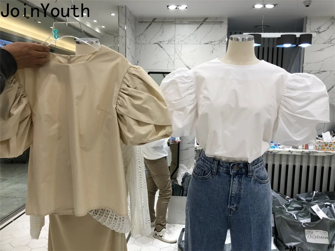 Joinyouth Tmpermaent Shirts Wome Camisas Mujer 2023 New Fashion Blouses -neck Sweet Puff Sleeve Blusas Korean White Crop Tops