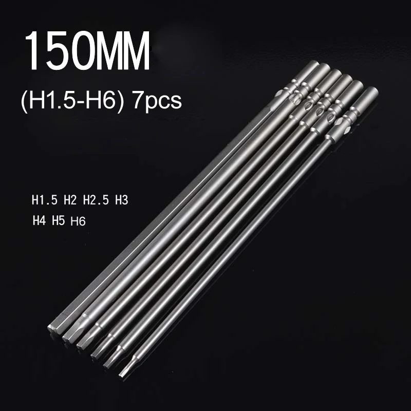 

7PCS S2 Steel Magnetic 801 Electric 5mm Round Shank 150mm Length Hexagon Screwdriver Bit Set Hand Tool H1.5 H2 H2.5 H3 H4 H5 H6