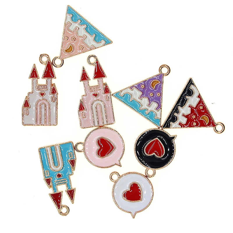 10pcs/lot Cute Enamel Castle Heart City Moonlit Night Charms Pendant For Earrings Necklace Bracelet DIY Jewelry Making Findings