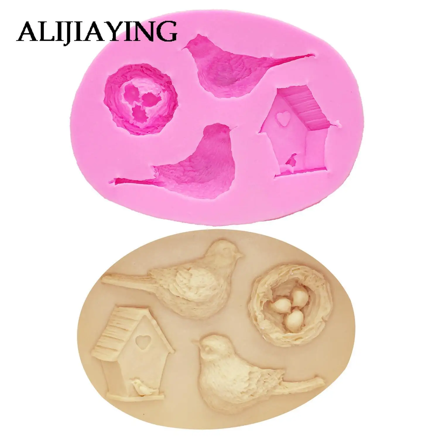 M0556 Bird Nest and Birds house Silicone Mold Cake Decoration tools Fondant Cake 3D Mould