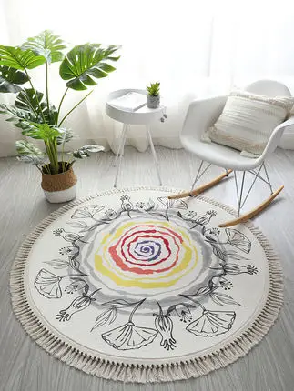 

Round Fringe Carpet, Creative Flower Chair, Sofa, Living Room, Bedroom, Non-Slip Floor Mat