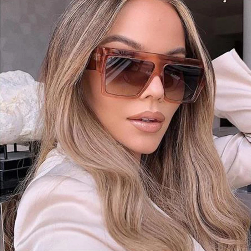 Oversized Women's Fashion Square Sunglasses 2023 Designer Flat Top Big Frame Clear Shades Men High Quality glasses UV400