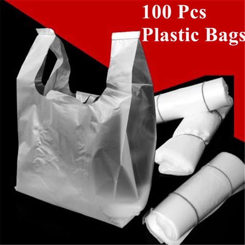 

15-26cm/20-30cm/24-37cm/28-48cm100 Pcs/pack Transparent Bags Shopping Bag Supermarket Plastic Bags With Handle Food Packaging