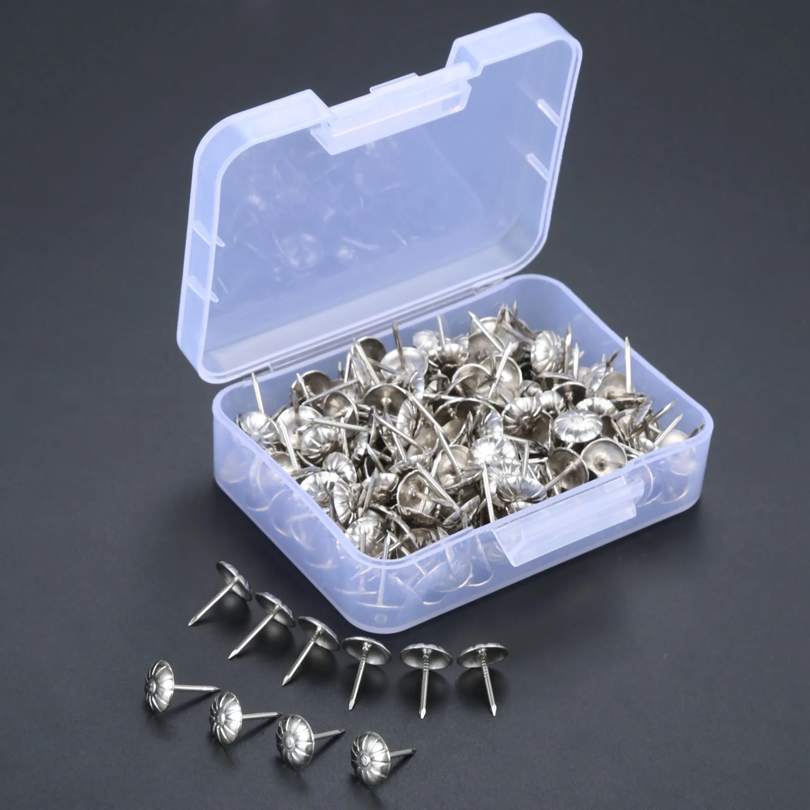 DRELD-실내 장식 네일 보석 나무 상자, 11x17mm, 가구 압정 스터드 압정 문 네일 실내 장식 핀 공예 + 보관 상자, 300 개