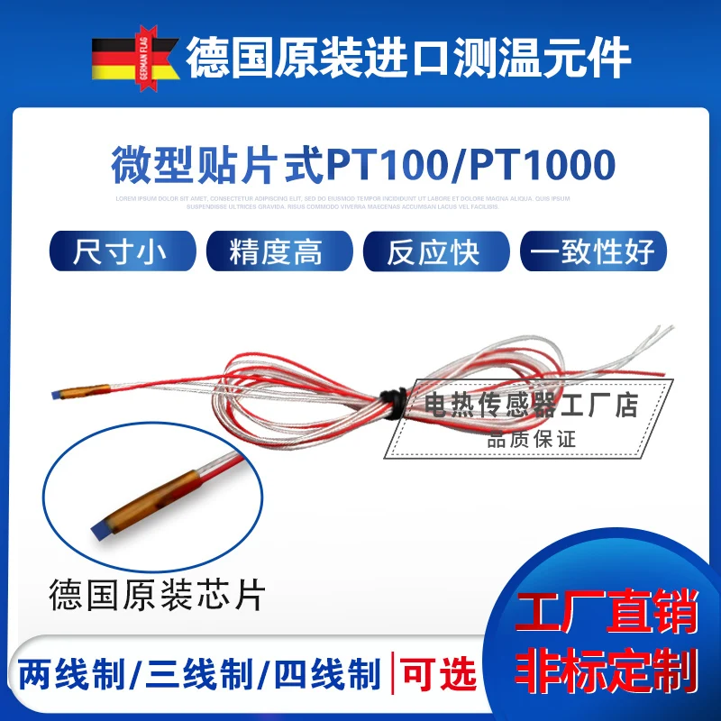 3pcs PT100 Micro Chip Temperature Sensor Bare Platinum Thermistor Surface Rapid PT1000 Temperature Measurement Line