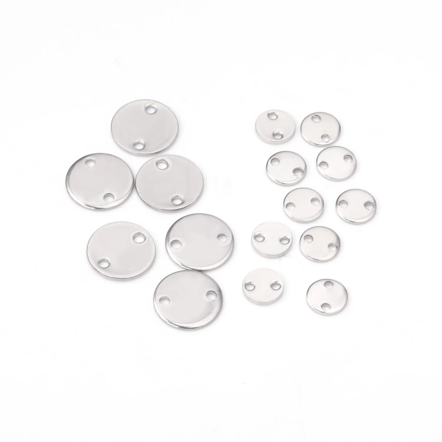 ASON 100pcs/lot Stainless Steel Round Tags Charm Pig Nose Pendant With 2 Connector For Necklace Bracelet Jewelry Making Supplies