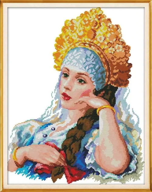 Lndian Princess, Beautiful Lady Sewing Kit Top Quality Embroidery Needlework 14CT Unprinted Cross Stitch Kits DIY Handmade Decor