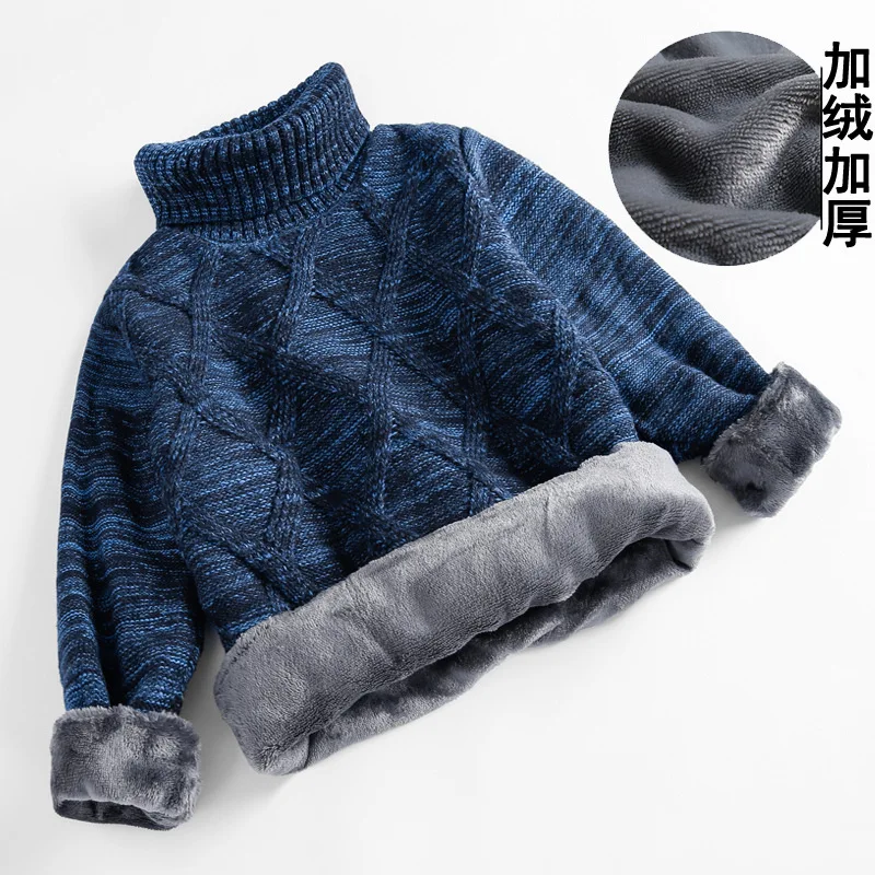 Autumn Winter New Pullover For Children\'S Knitted Clothes High Collar Plush Sweater For Boys Tops 2 To 3 4 5 6 7 8 9 10 12 Years