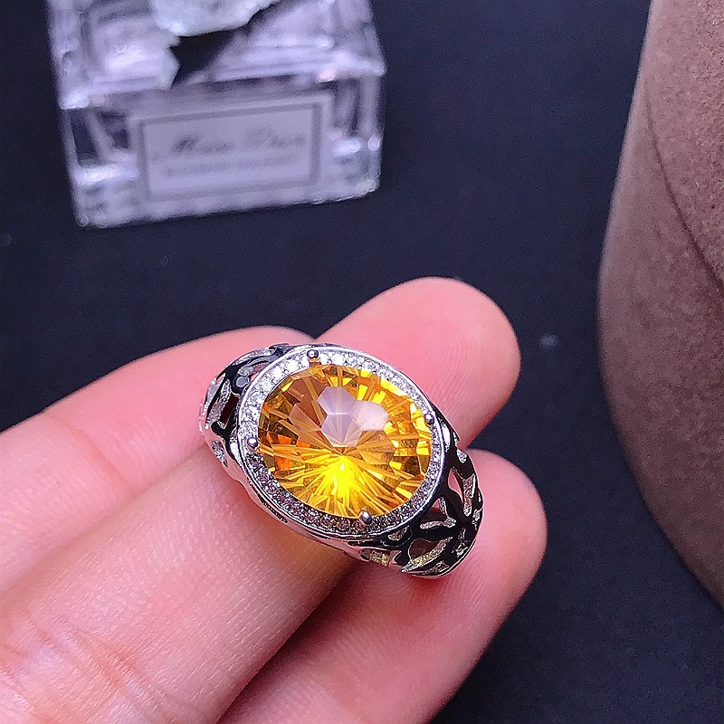 Natural citrine men's ring, beautiful gem from Brazil, 925 sterling silver, precision manufacturing