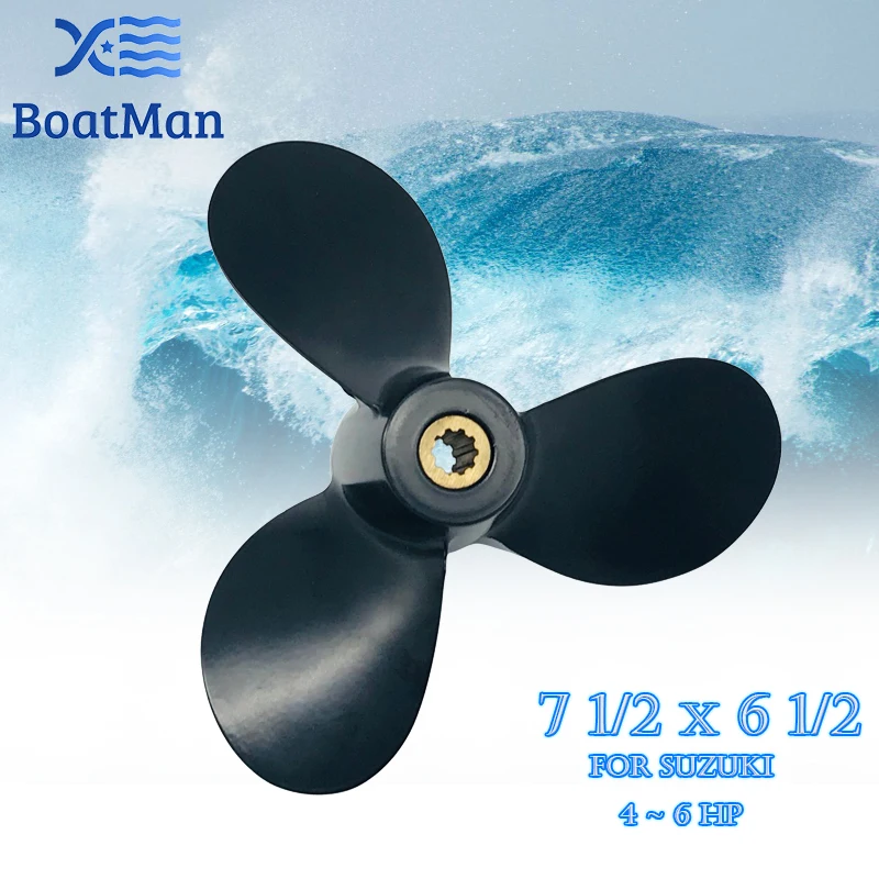 Boat Propeller 7 1/2x6 1/2 For Suzuki Outboard Motor 4-6 HP Aluminum 10 Tooth Spline Engine Part 58110-91JN0-019