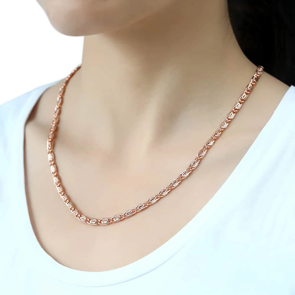 4.5mm Necklace For Women Girl 585 Rose Gold Color Link Chain Necklace Woman Fashion Jewelry Valentines Gifts 18-36inch GN216