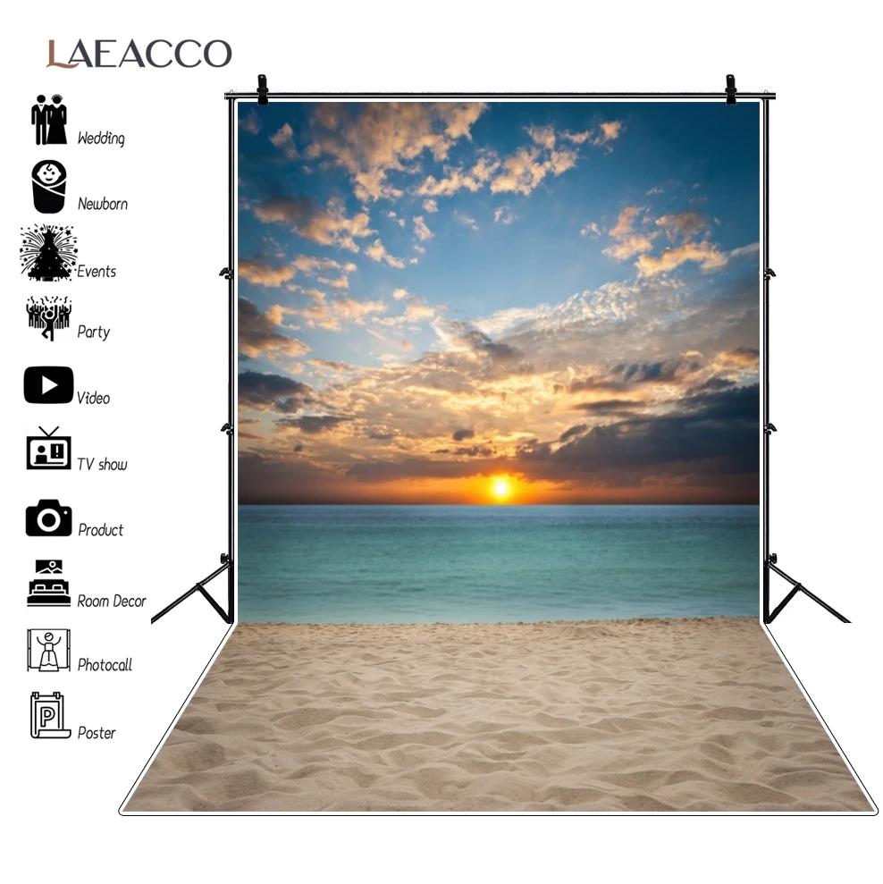 

Summer Backdrops For Photography Seaside Beach Sand Sunrise Aurora Natural Scenic Photography Backgrounds Photocall Photo Studio