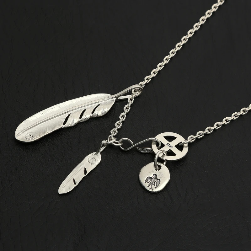 Goro's Inspired 925 Sterling Silver Feather Pendant, Unisex Retro Necklace Set, Vintage Jewelry