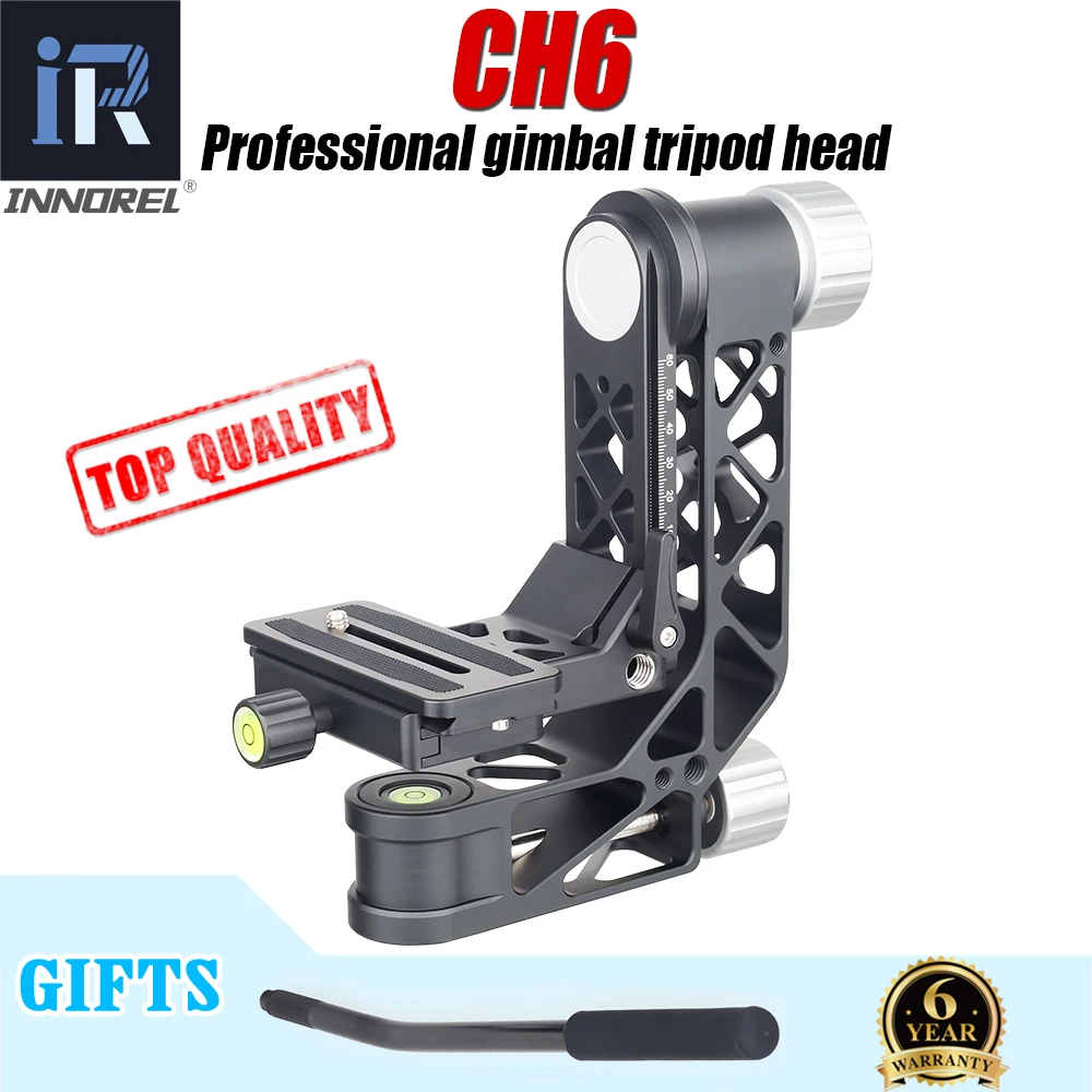 CH6 Professional Gimbal Camera Tripod Monopod Head 360 Panoramic for Heavy Lens Telescope Bird-watching with Arca-Swiss QR Plate