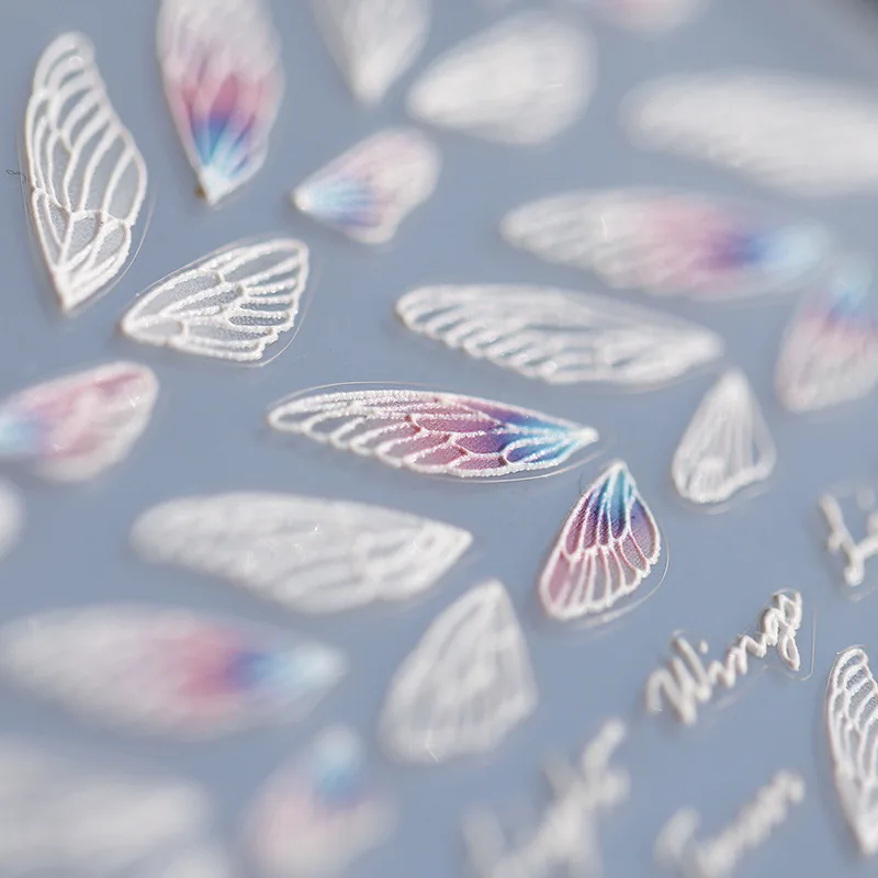 New 5D Engraved Nail Sticker Pretty Color Feather Shape Charm Desgin Empaistic Nail Slide Decals Z0377