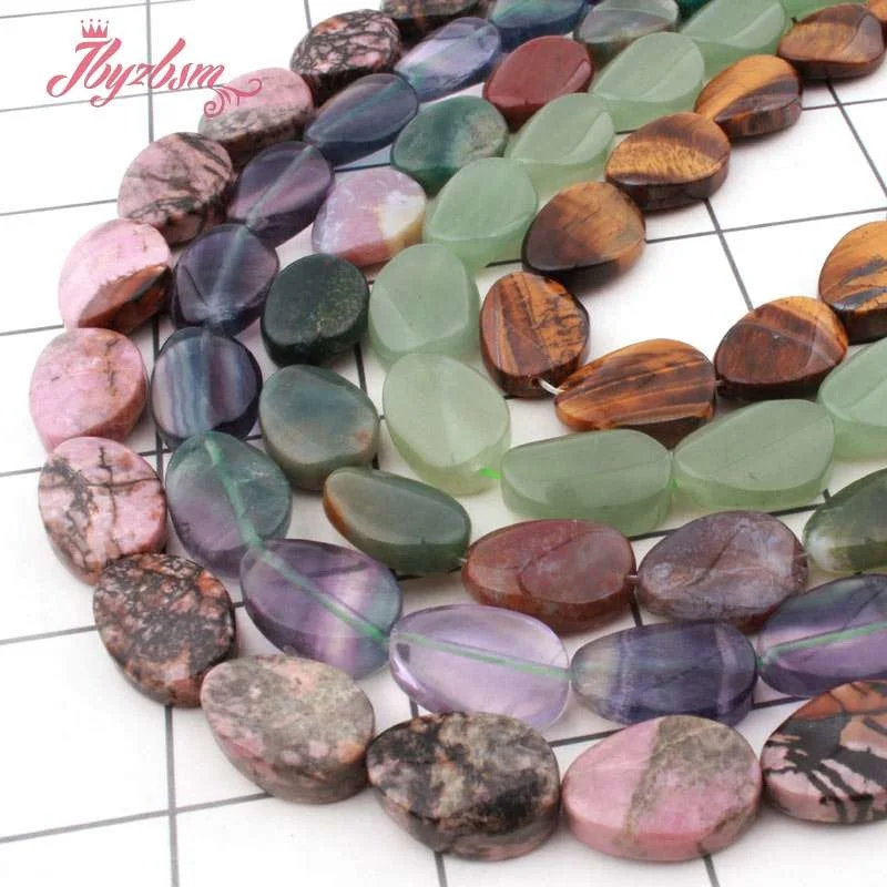 13x18mm Natural Fluorite Quartz Rhodonite Agates Oval Twist Stone Beads For DIY Necklace Jewelry Making Loose 15