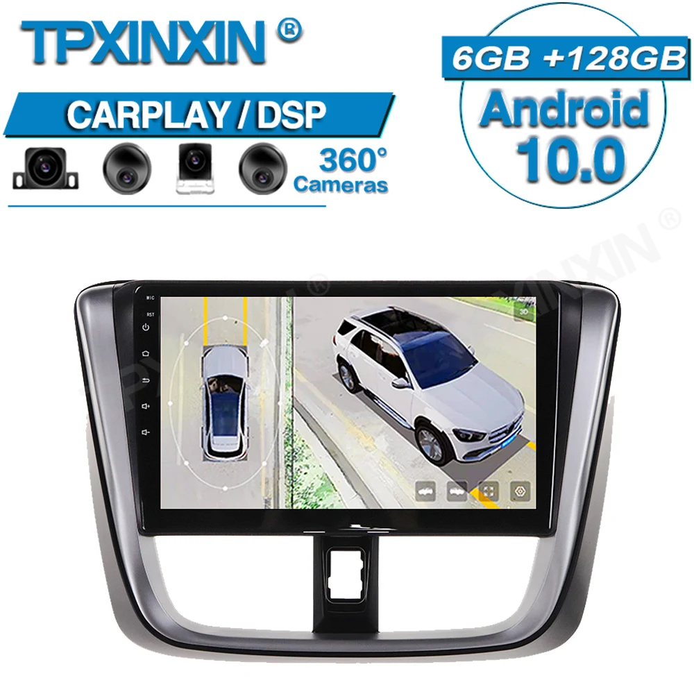 6+128G For Toyota Vios Yaris 2014+ Android 360 HD Auto Surround View Camera Car Multimedia Player Stereo Radio GPS Navigtion DSP