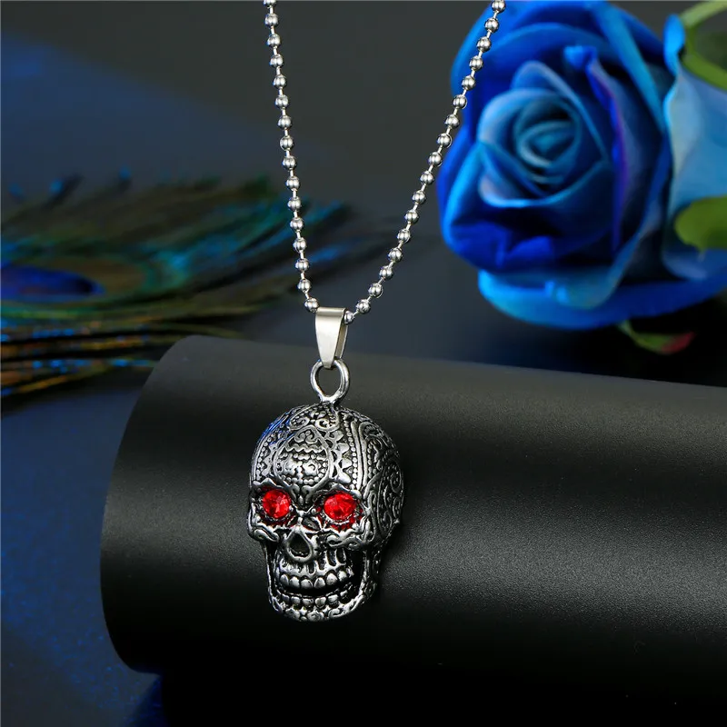 1PC Punk Gothic Zircon Skull Pendant Necklace For Women Men Cute Vintage Metal Headset Skeleton Buddha Necklace Choker Jewelry