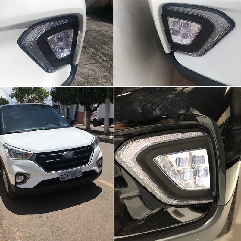 PMFC 1Pair DRL LED Daytime Running Light Fog Lamp With Yellow Turn Signal Lamp For Hyundai Creta IX25 2017 2018 2019 2020