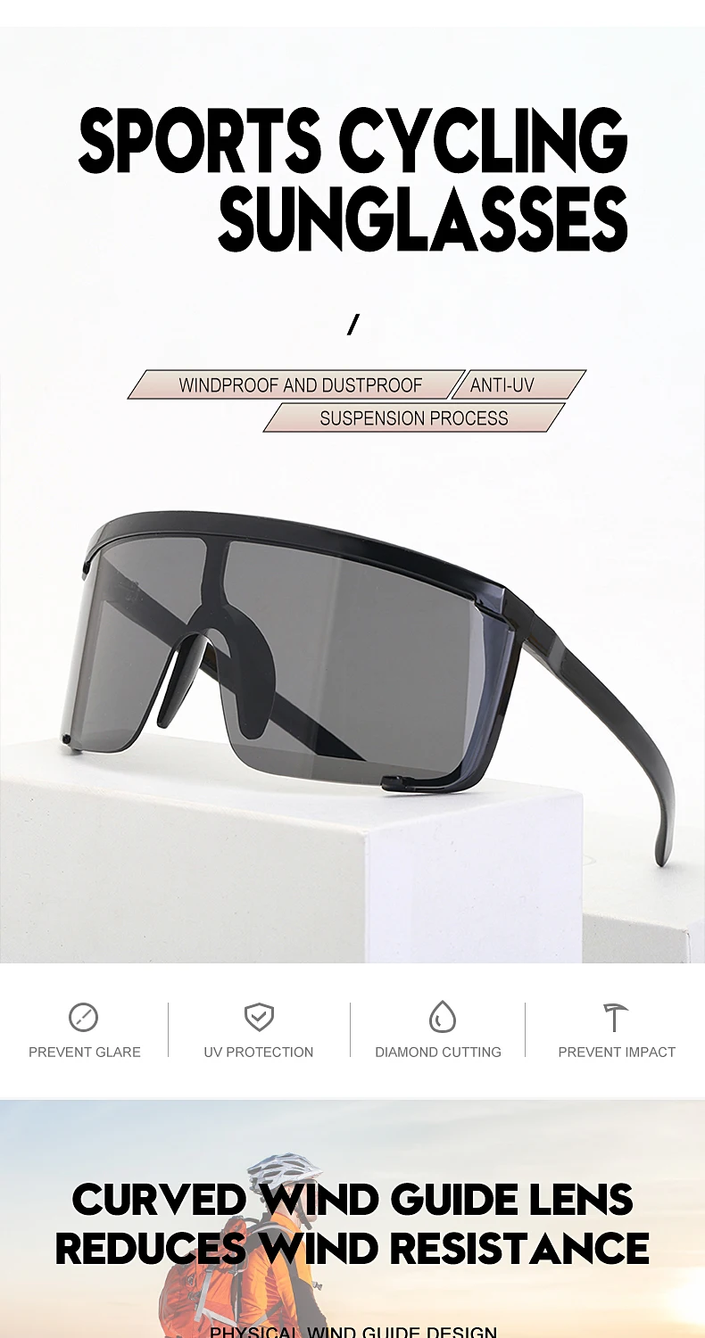 Übergroße Sport-Sonnenbrille für Herren 2026 Luxusmarke Winddichte Rechteckige Sonnenbrille für Damen Fahrbrille Gafas De Sol Hombre – Detail 5