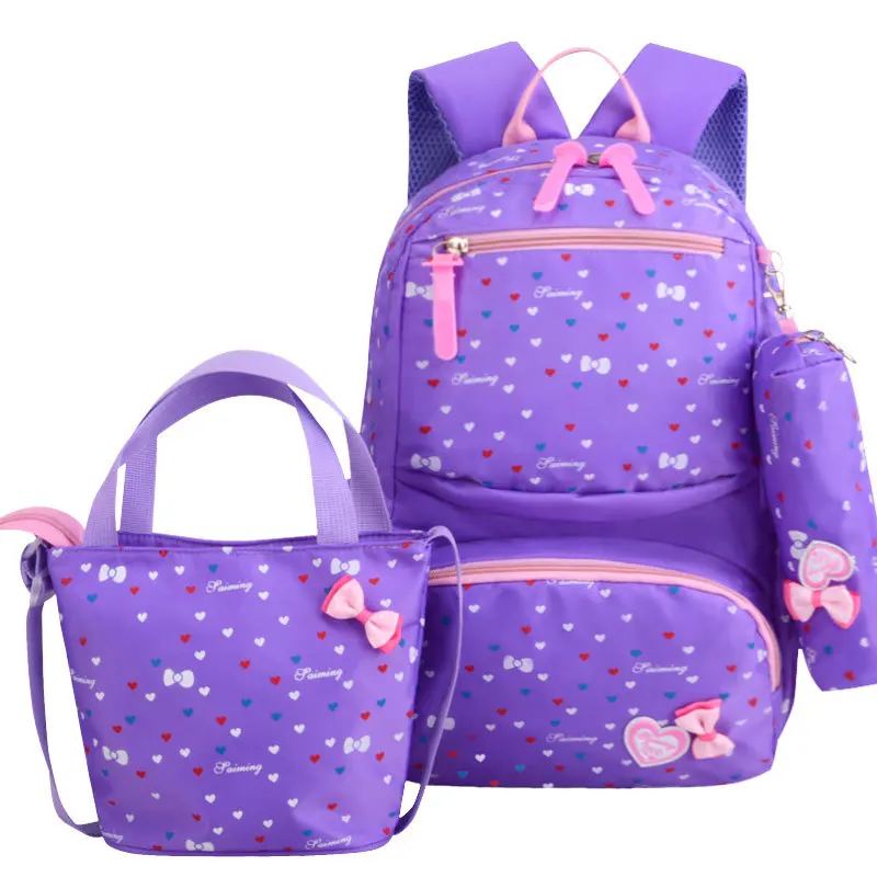 3pcs/set fashion dot print children waterproof school bags for Teenagers girls bow Kids Cute backpacks girl book bag sac mochila