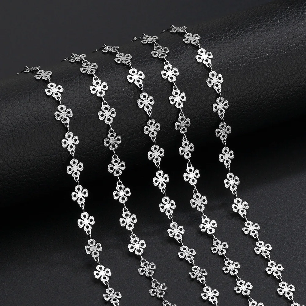 Wholesale 1m/lot Stainless Steel Flower Handmade Link Chains for DIY Necklaces Making Jewelry Findings Bracelets Anklet