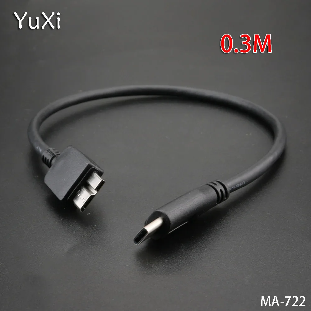 YuXi 1M/0.3M USB 3.1 Type-C to USB 3.0 Micro B Mobile hard disk data cable For External Hard Drive Disk Phone PC Extender