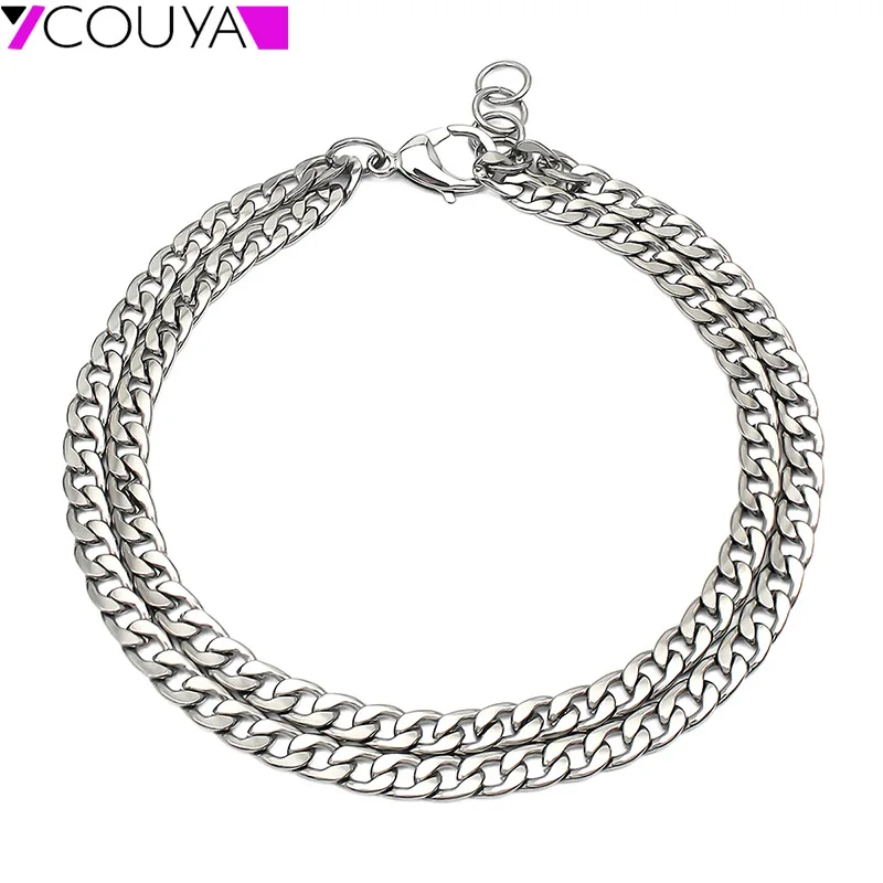 Silver Color Stainless Steel 7mm Double Curb Chain Necklace For Men Women Hip Hop Cuban Necklace Chunky Chain Matching set