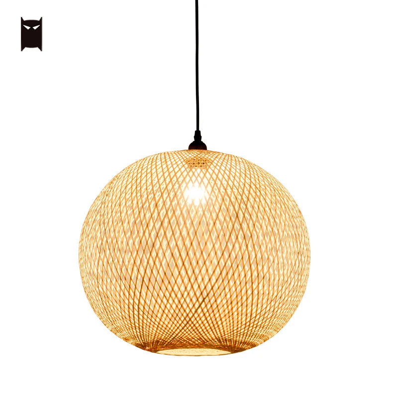 Hand Bamboo Wicker Rattan Ball Globe Sphere Pendant Lights Fixture Asian Vintage Rustic Country Japanese Hanging Ceiling Lamp