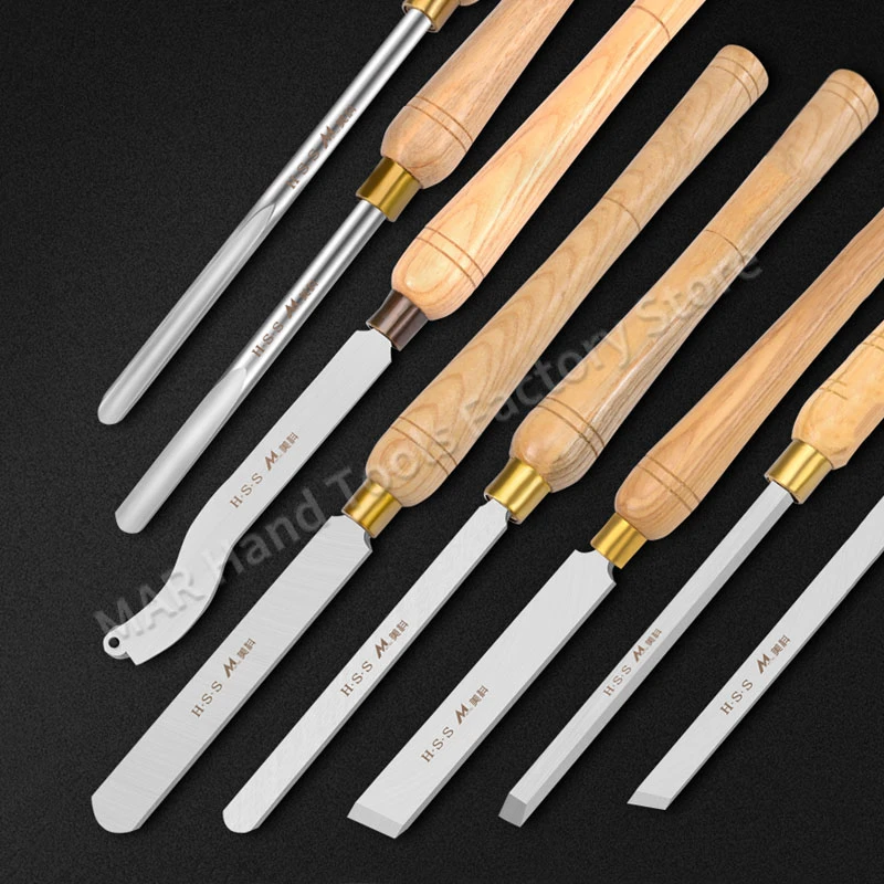 Woodworking HSS Lathe Carving Tool 5pcs 8pcs High Speed Steel Turning Tool Set Quality Wood Handle High Hardnees Lathe  Knife