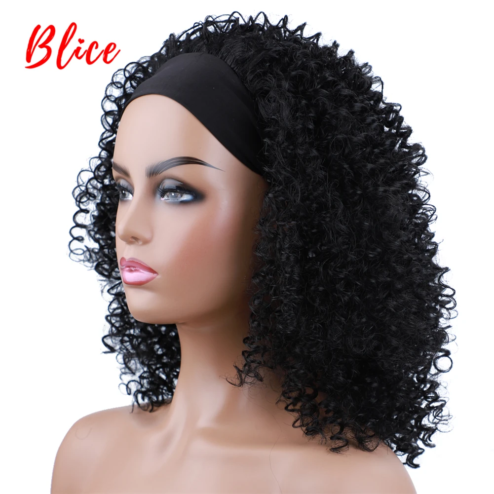 Blice Kinky Curly Headband Synthetic Hair Wigs 18Inch For African American Women Kanekalon Afro Full Daily  Wig