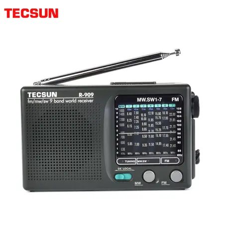 Tecsun R-909 AM FM SW Portable Radio 9-Band Reception 360 Rotatable Antenna Local DX Sensitivity Control Dual Headphone Jack