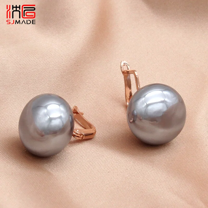 SHENJIANG New Fashion Elegant Bread Round Big Pearl Dangle Earrings 585 Rose Gold Color Eardrop For Women Wedding Party Jewelry